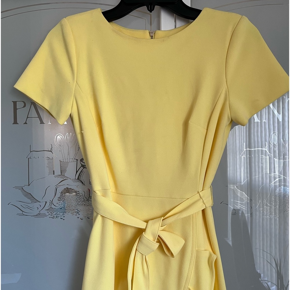 Calvin Klein Women's Yellow Ruffled Tulip-hem Short Sleeve Back Zip Crepe Dress - Picture 7 of 15